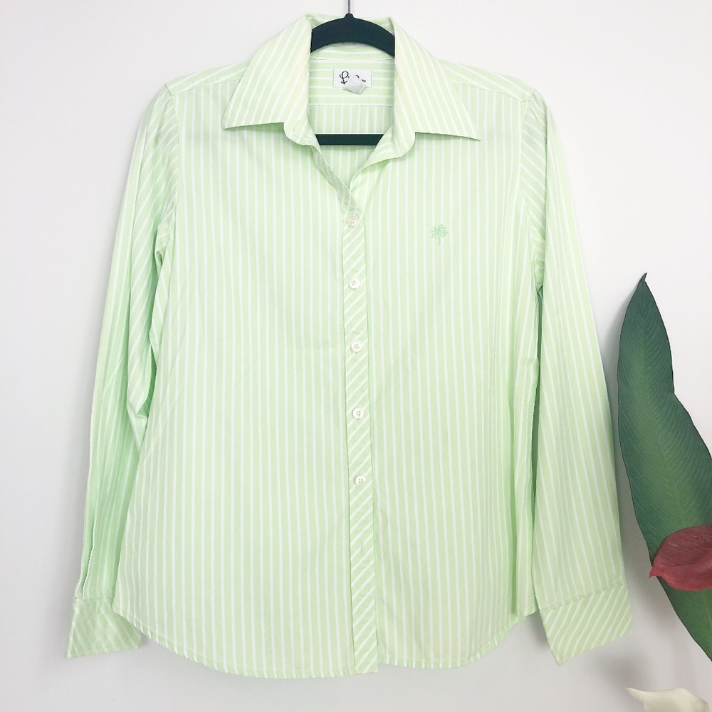 Lilly Pulitzer Green Button Down Striped Shirt